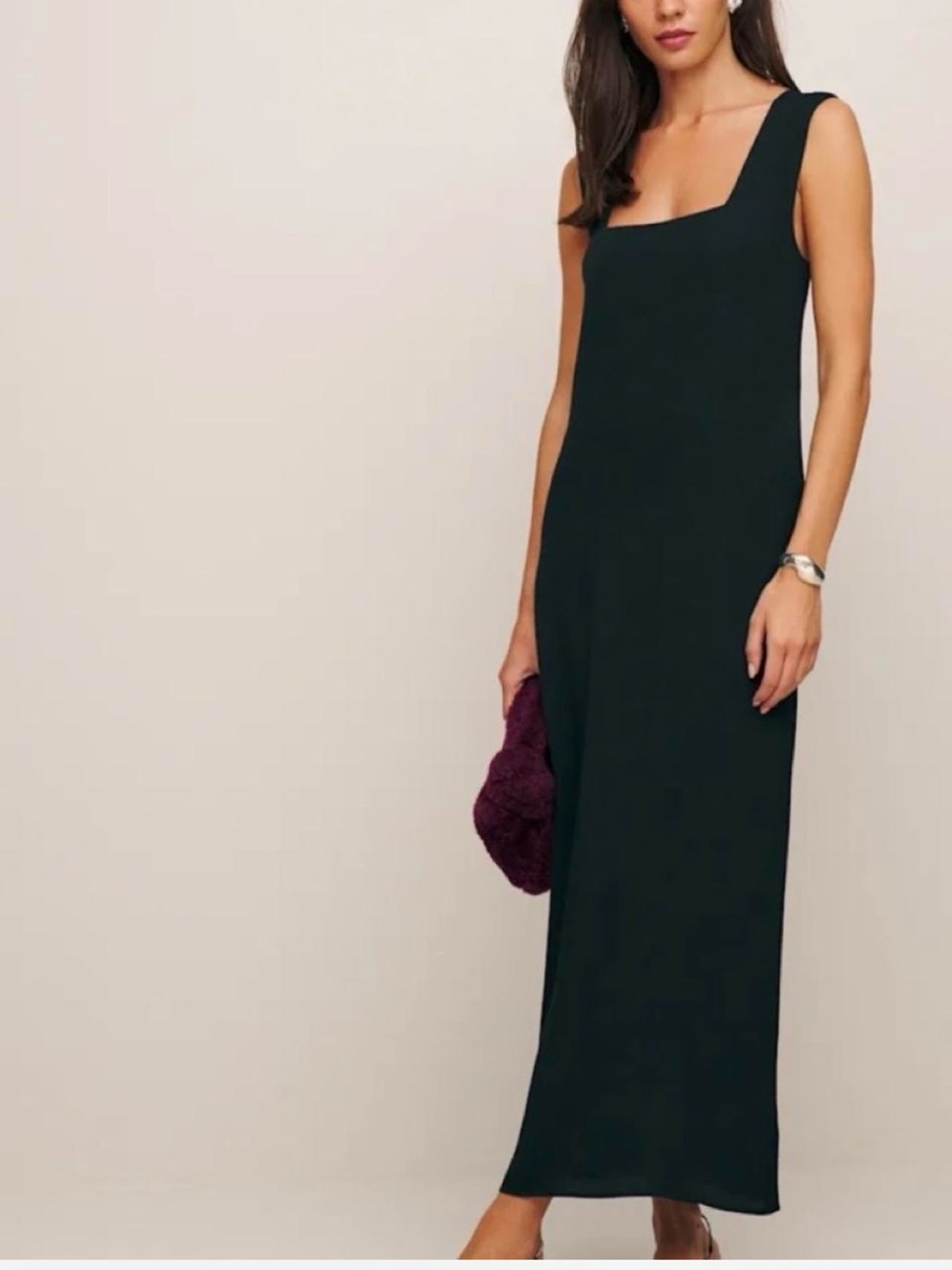Reformation Black Square-Neck Slip Dress